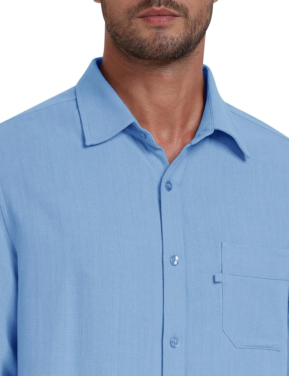 MoFiz Mens Button Down Shirts Long Sleeve Casual Linen Shirts with Pockets Beach Vacation Spring Shrits