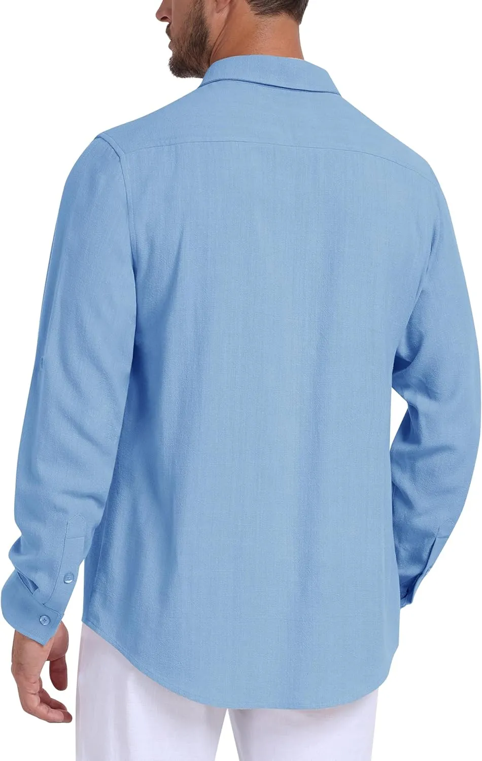 MoFiz Mens Button Down Shirts Long Sleeve Casual Linen Shirts with Pockets Beach Vacation Spring Shrits