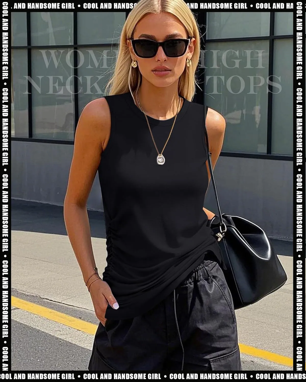 Neer 3 Pack Women's High Neck Tank Tops Cotton Ruched Side Crew Neck Sleeveless Shirts Soft Casual Summer Workout Tees