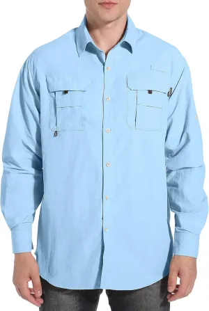 NOMINATE Mens Long Sleeve Fishing Shirts UPF 50  UV Protection Sun Shirts Quick Drying Hiking Lightweight