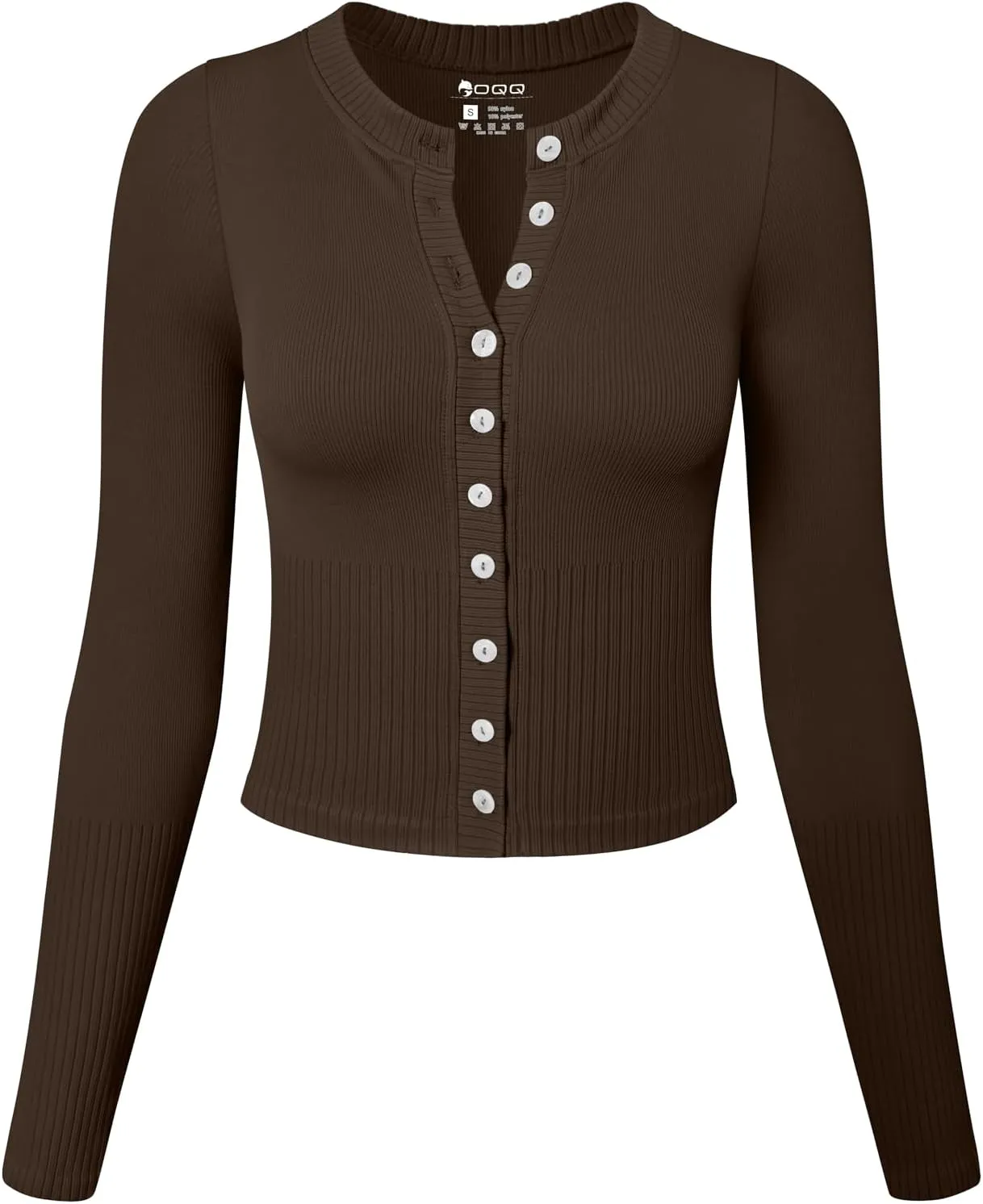 OQQ Womens Long Sleeve Shirts Crew Neck Button Knit Stretch Casual Basic Tops Fitted Tee Shirts