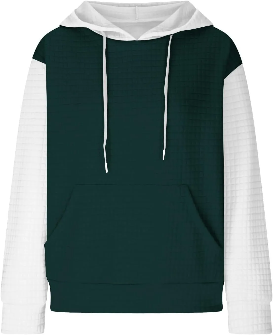 Oversized Hoodies for Women Color Block Waffle Sweatshirts Casual Drawstring Pullover with Pockets Fall Clothes