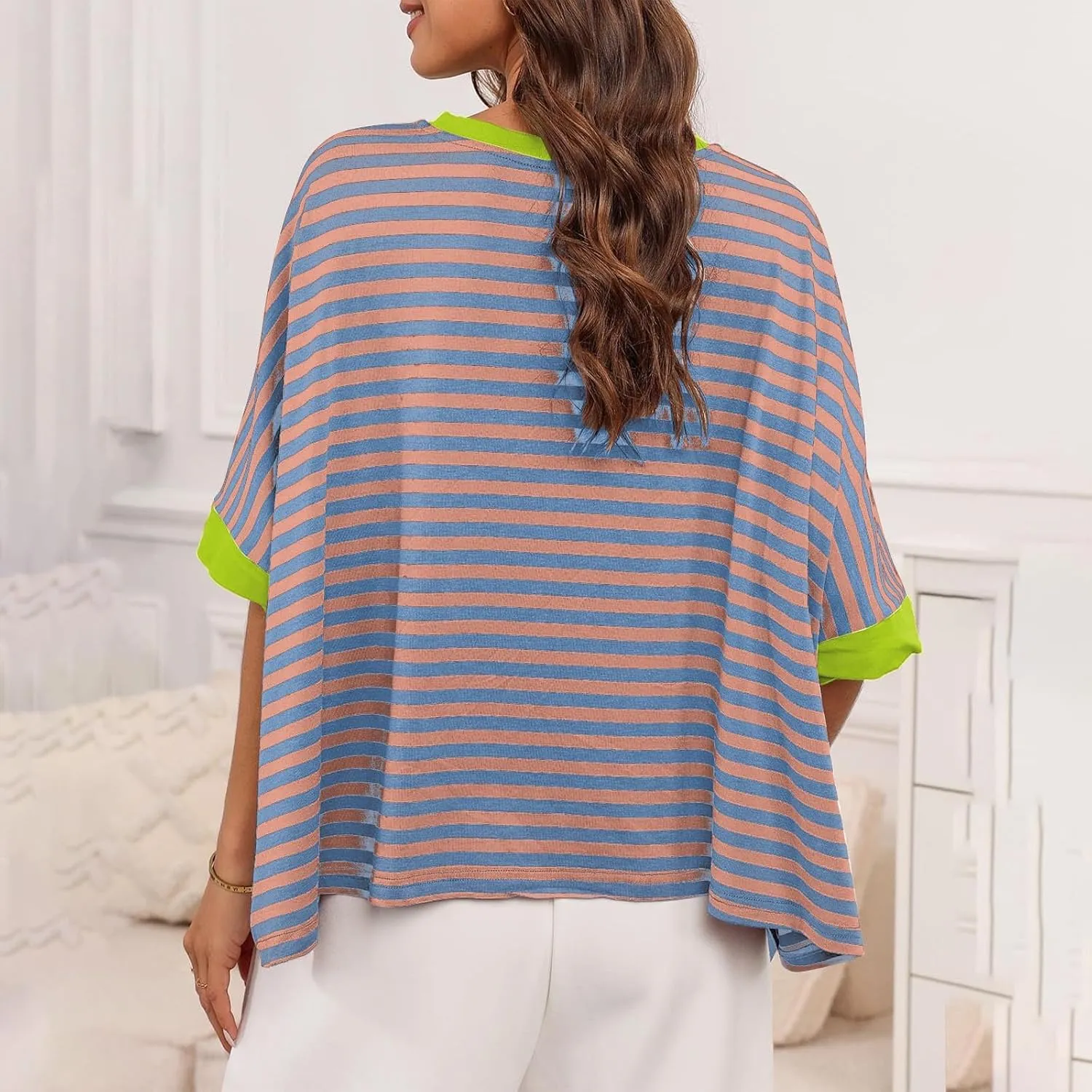 Oversized Tshirts for Women Crew Neck Striped Short Sleeve Blouses Casual Fashion Daily Womens Workout Tops