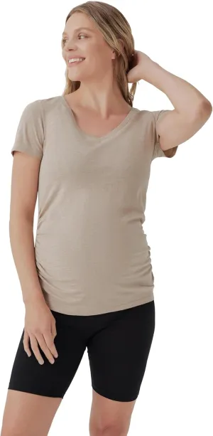 Pact Organic Cotton V-Neck Ruched Maternity Tee Shirts, Soft Pregnancy Top with Stretch