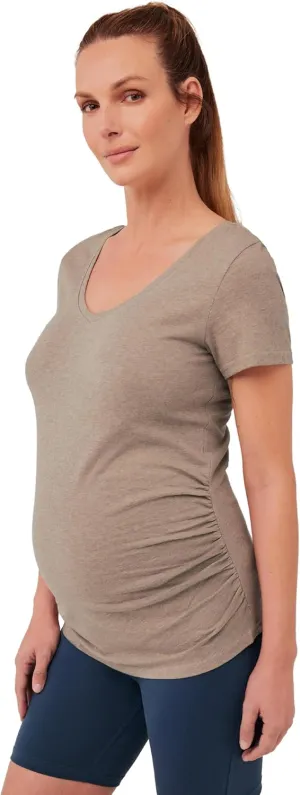Pact Organic Cotton V-Neck Ruched Maternity Tee Shirts, Soft Pregnancy Top with Stretch