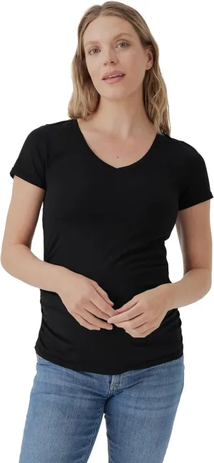 Pact Organic Cotton V-Neck Ruched Maternity Tee Shirts, Soft Pregnancy Top with Stretch