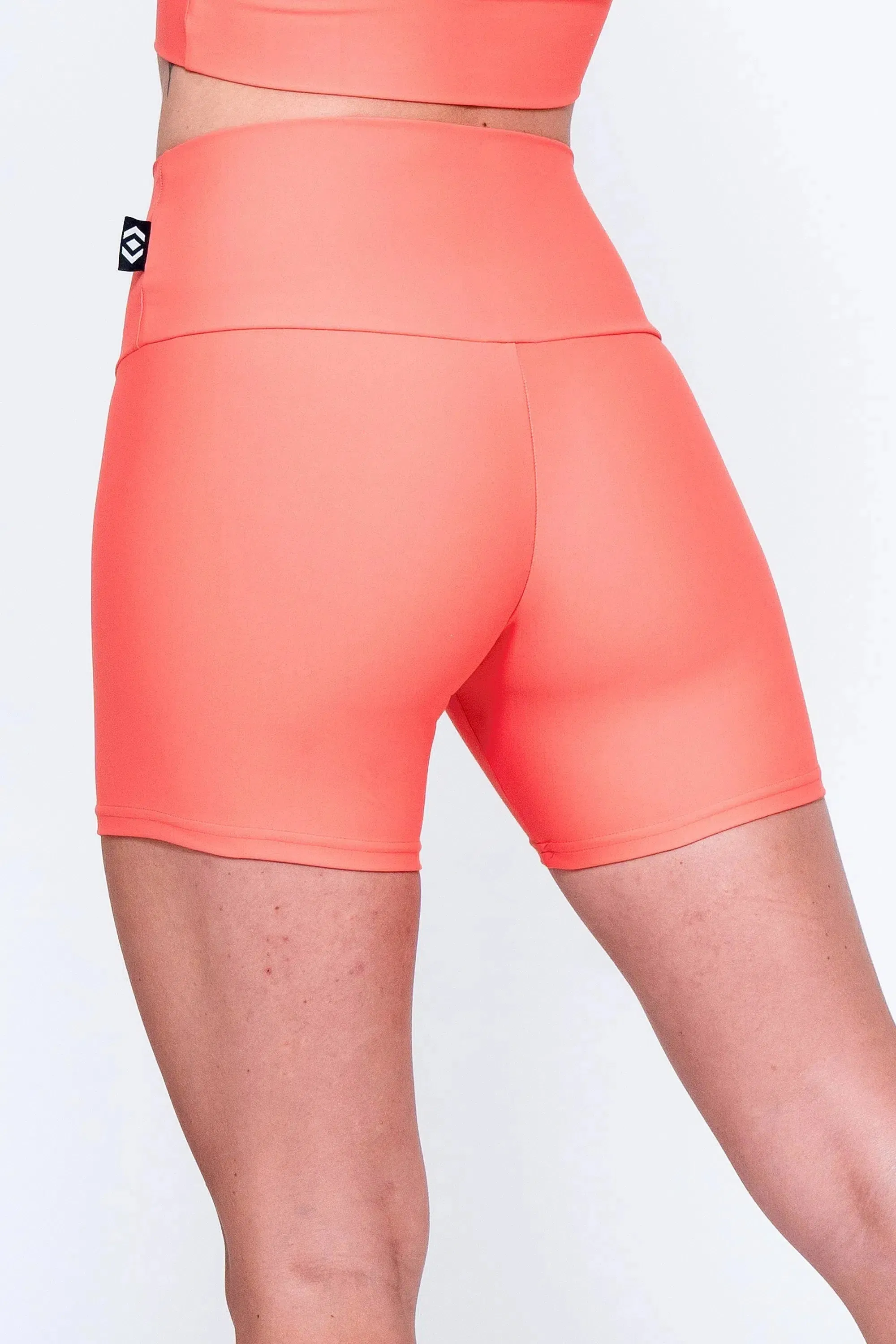 Performance High Waisted Booty Shorts - Neon Coral