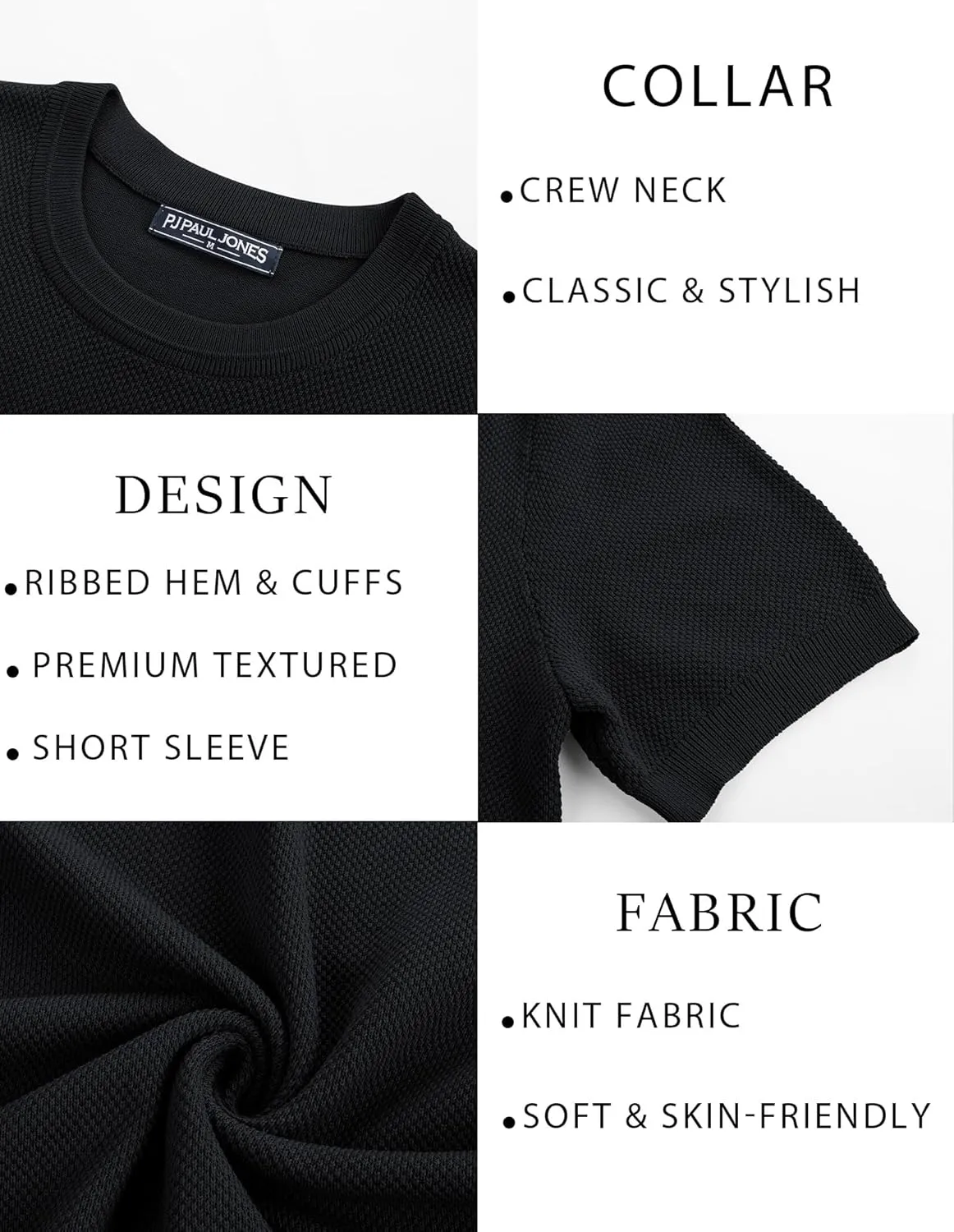 PJ PAUL JONES Mens Casual T-Shirts Classic Short Sleeve Knit Tees Crewneck Solid Tee Shirts