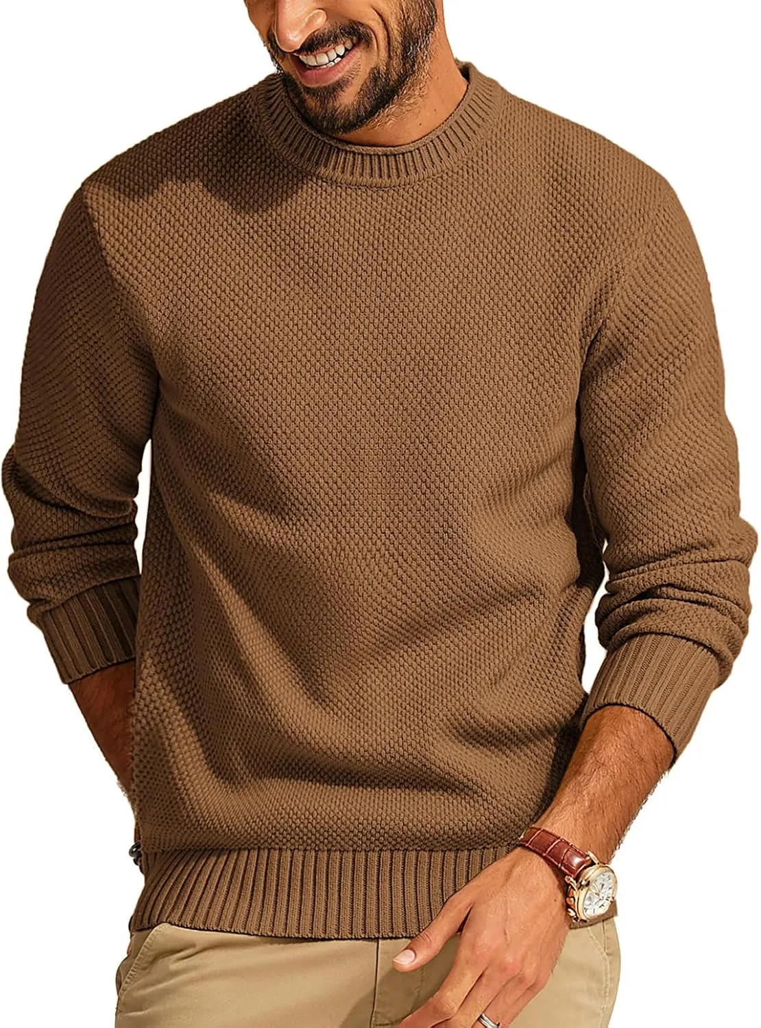 PJ PAUL JONES Men's Crewneck Pullover Sweater Casual Thick Weave Textured Sweaters