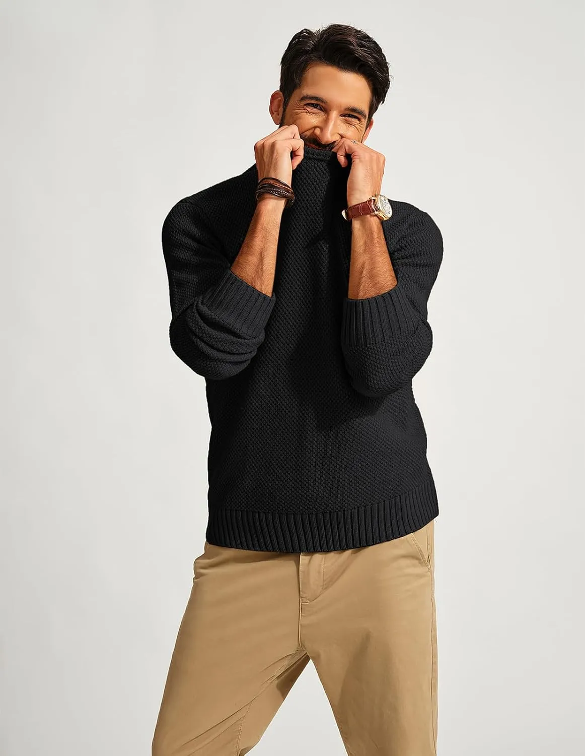 PJ PAUL JONES Men's Crewneck Pullover Sweater Casual Thick Weave Textured Sweaters
