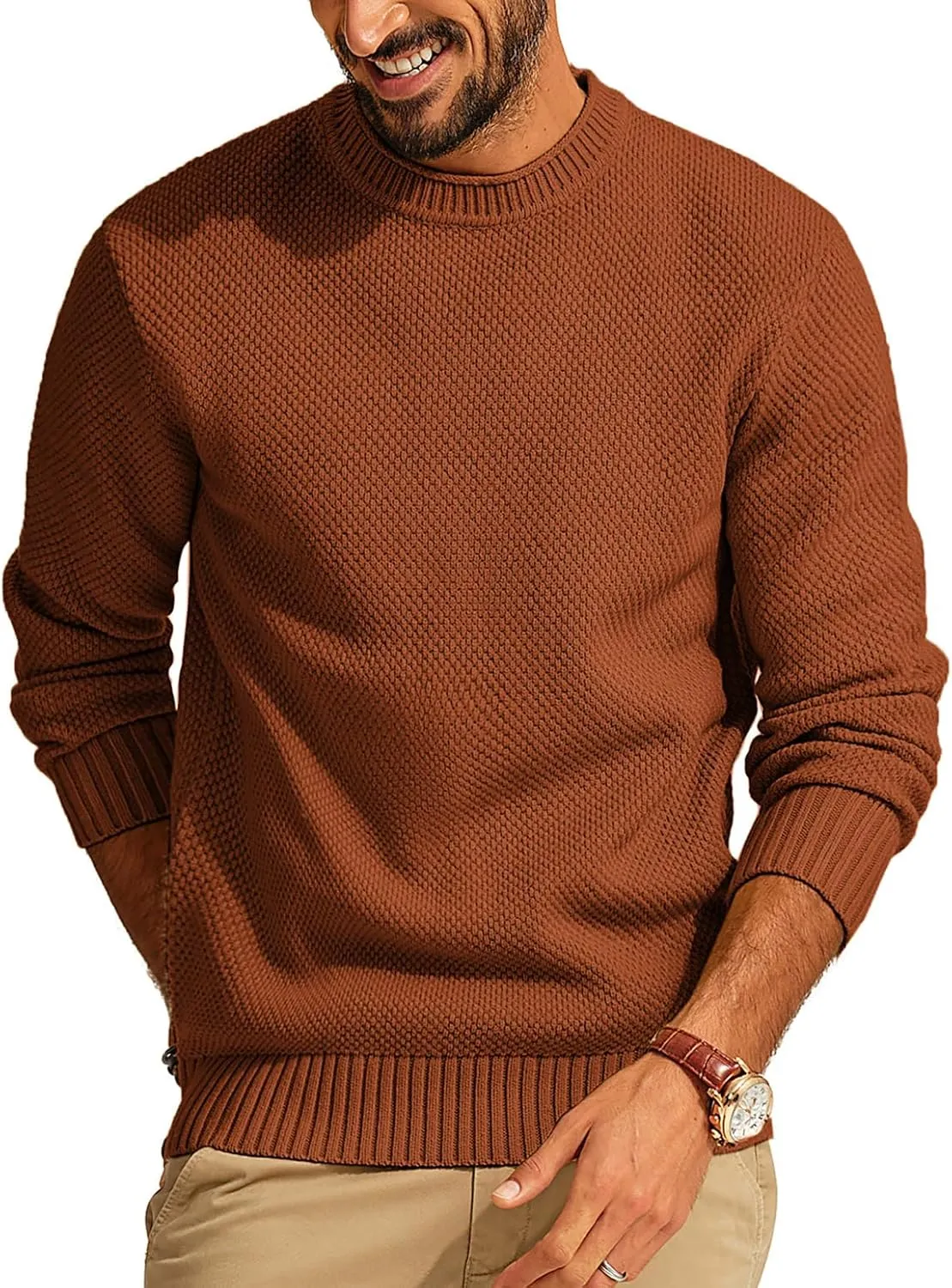 PJ PAUL JONES Men's Crewneck Pullover Sweater Casual Thick Weave Textured Sweaters
