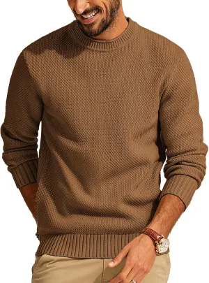PJ PAUL JONES Men's Crewneck Pullover Sweater Casual Thick Weave Textured Sweaters