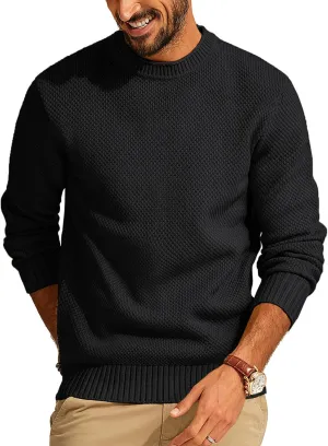PJ PAUL JONES Men's Crewneck Pullover Sweater Casual Thick Weave Textured Sweaters
