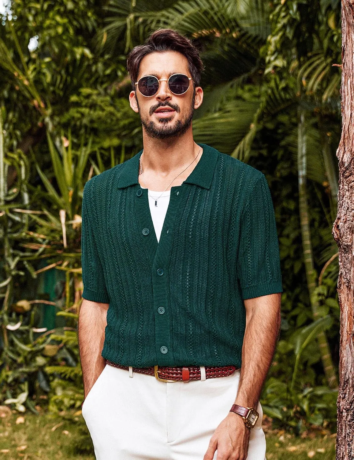 PJ PAUL JONES Mens Knit Shirts Casual Short Sleeve Button Down Polo Shirt Summer Beach Shirts
