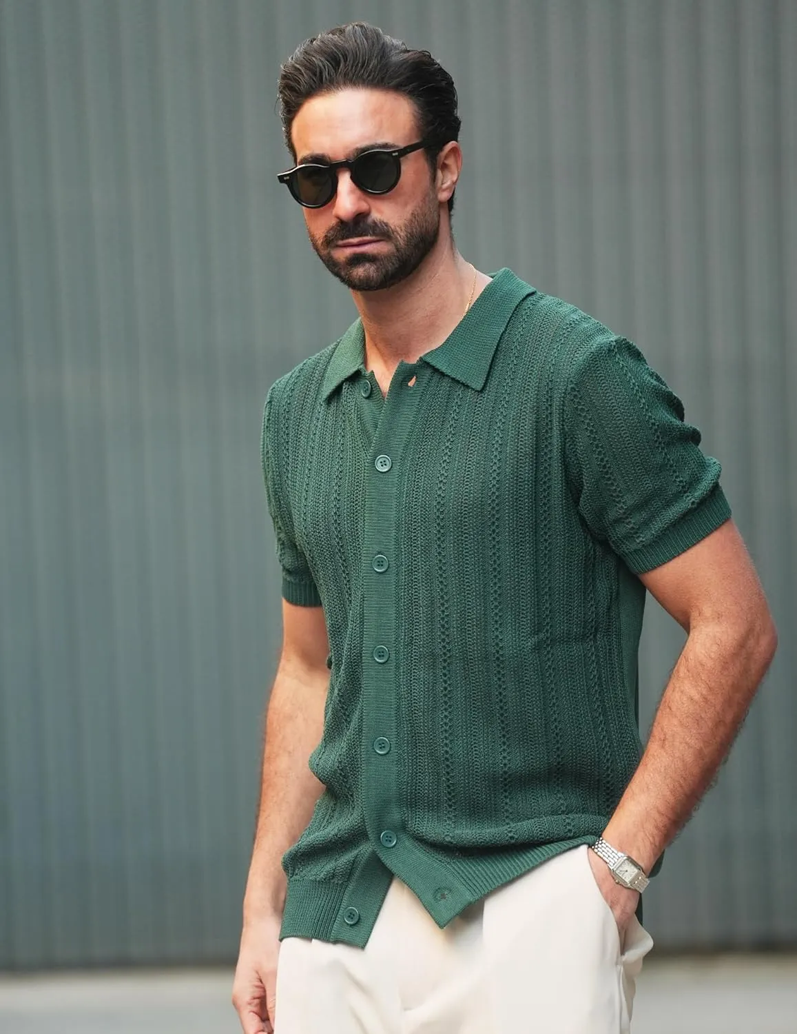 PJ PAUL JONES Mens Knit Shirts Casual Short Sleeve Button Down Polo Shirt Summer Beach Shirts