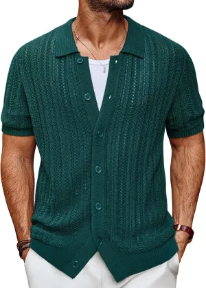 PJ PAUL JONES Mens Knit Shirts Casual Short Sleeve Button Down Polo Shirt Summer Beach Shirts