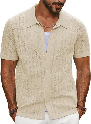 PJ PAUL JONES Men's Knit Shirts Short Sleeve Button Down Polo Shirt Fashion Casual Summer Beach Shirts