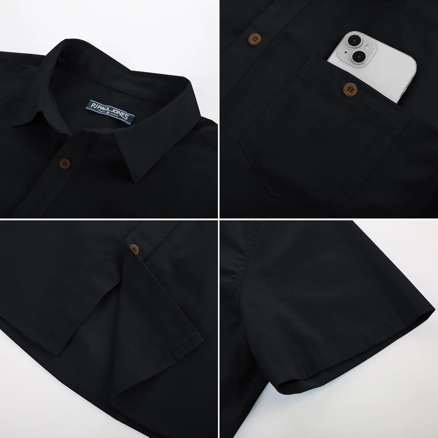 PJ PAUL JONES Mens Short Sleeve Button Down Shirts Summer Beach Shirts Untuckit Cotton Shirt with Pocket