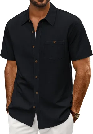 PJ PAUL JONES Mens Short Sleeve Button Down Shirts Summer Beach Shirts Untuckit Cotton Shirt with Pocket