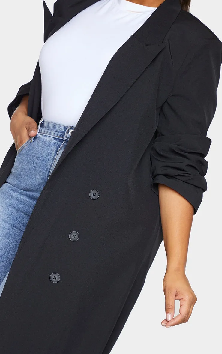 Plus Black Button Detail Maxi Blazer