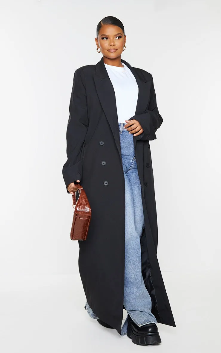 Plus Black Button Detail Maxi Blazer