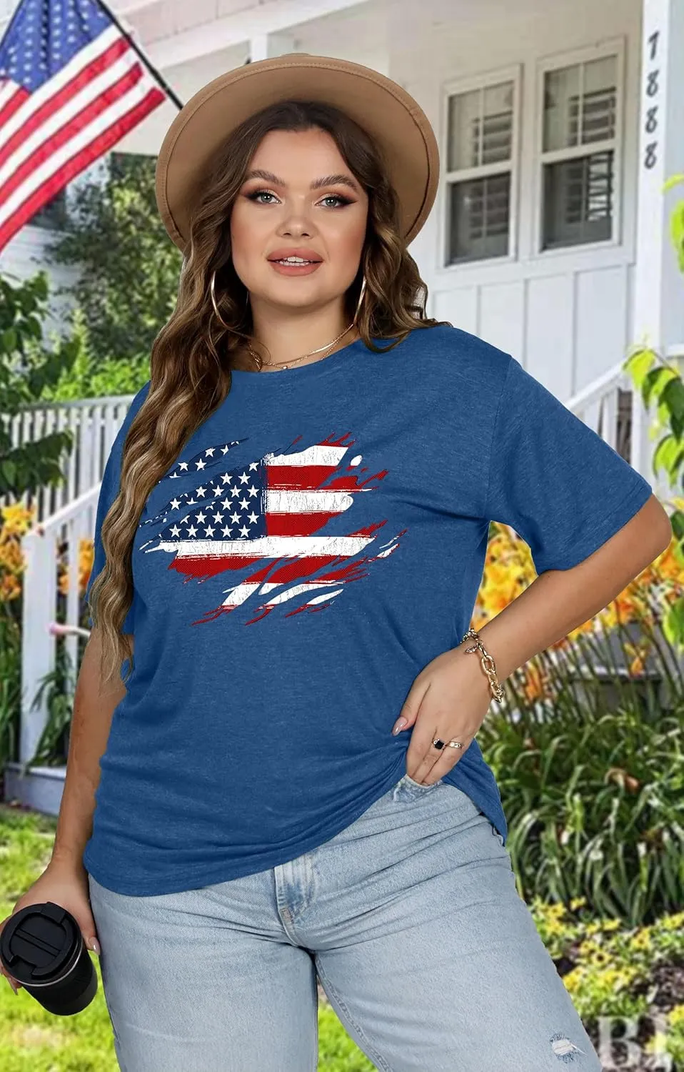 Plus Size American Flag Shirts Women Patriotic Shirts USA Flag Graphic T-Shirt 4th of July Tee Tops