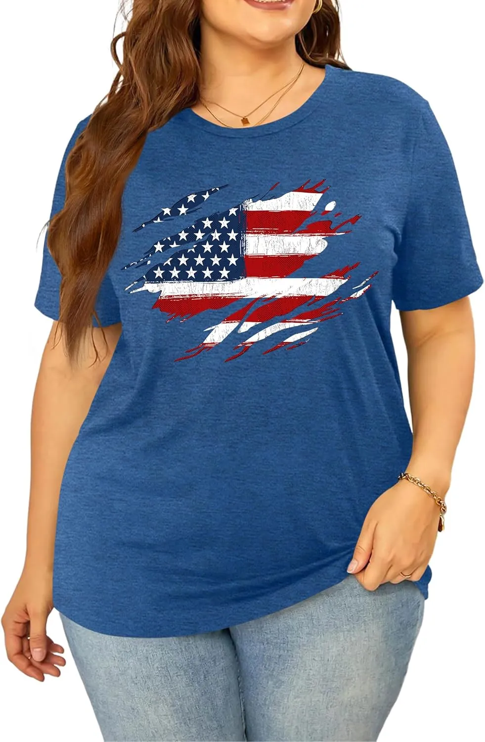 Plus Size American Flag Shirts Women Patriotic Shirts USA Flag Graphic T-Shirt 4th of July Tee Tops