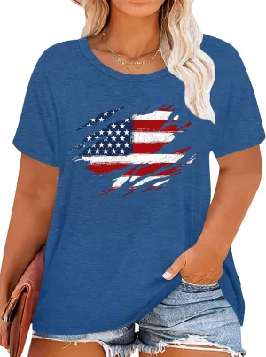 Plus Size American Flag Shirts Women Patriotic Shirts USA Flag Graphic T-Shirt 4th of July Tee Tops