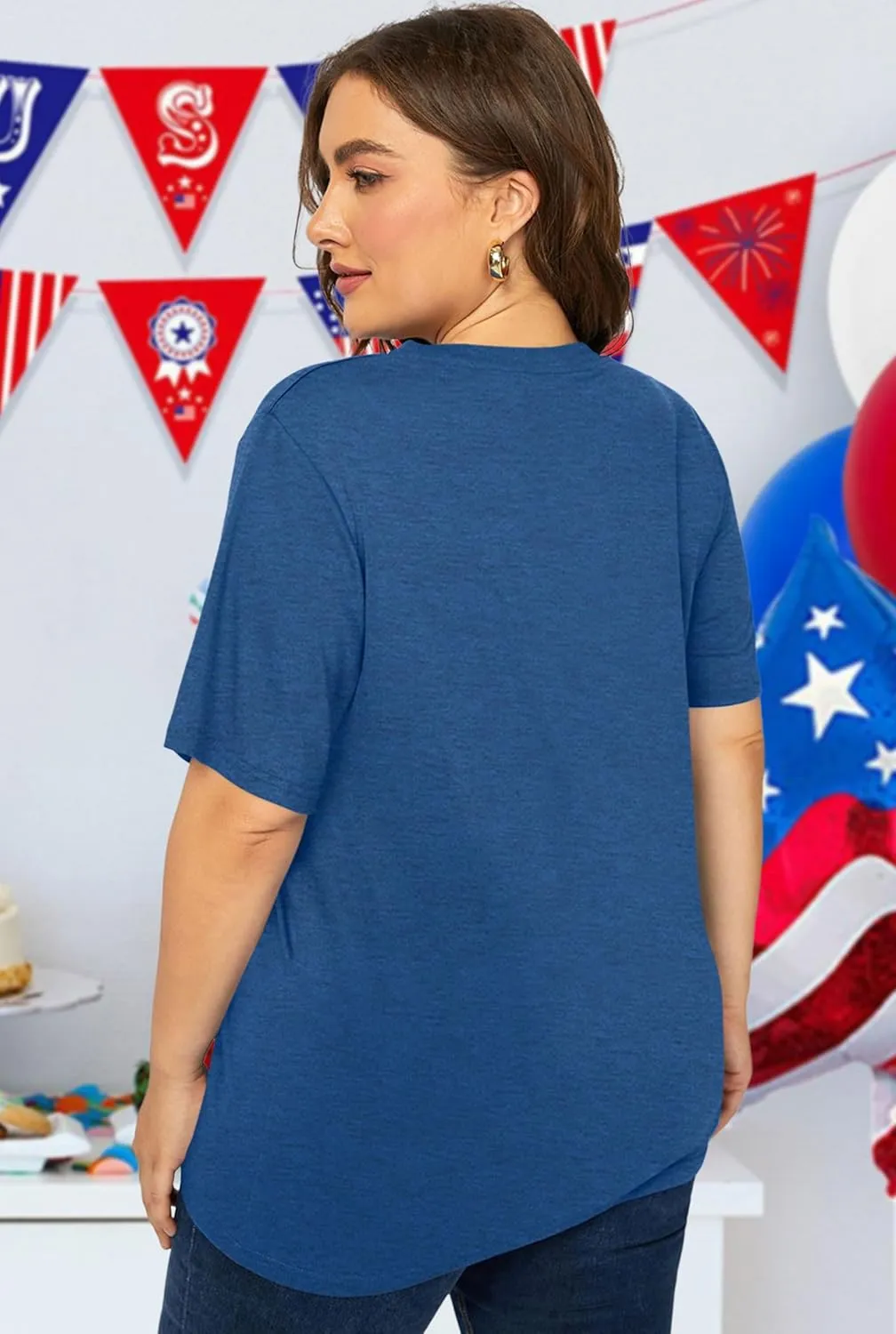 Plus Size American Flag Shirts Women Patriotic Shirts USA Flag Graphic T-Shirt 4th of July Tee Tops