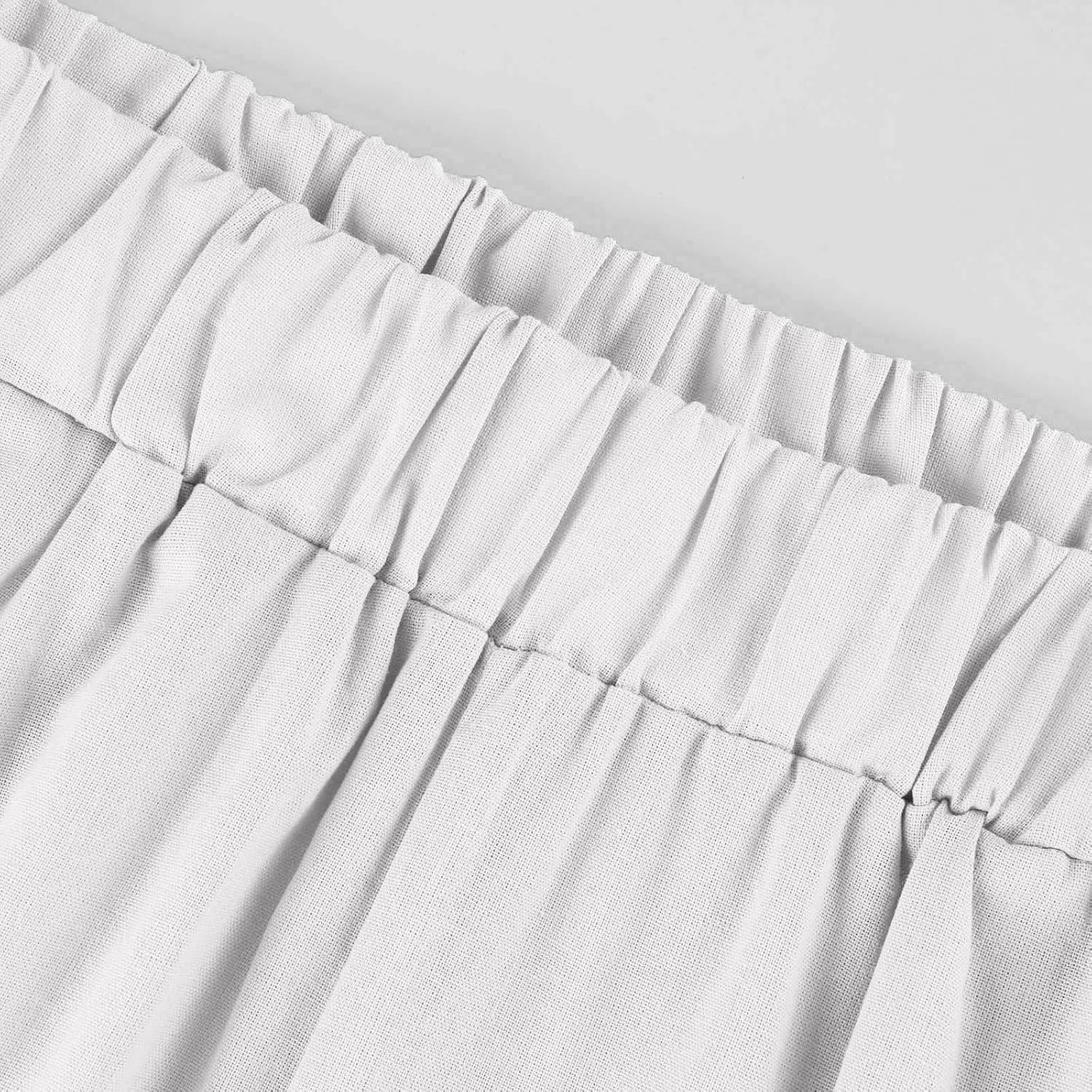 Plus Size Linen Pants for Women Loose High Waisted Wide Leg Capri Pants Lightweight Solid Beach Trousers with Pockets