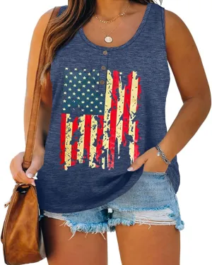 Plus Size Tank Tops for Women Summer Sleeveless Henley T-Shirts Tops Casual Print Tee Tunics Shirts