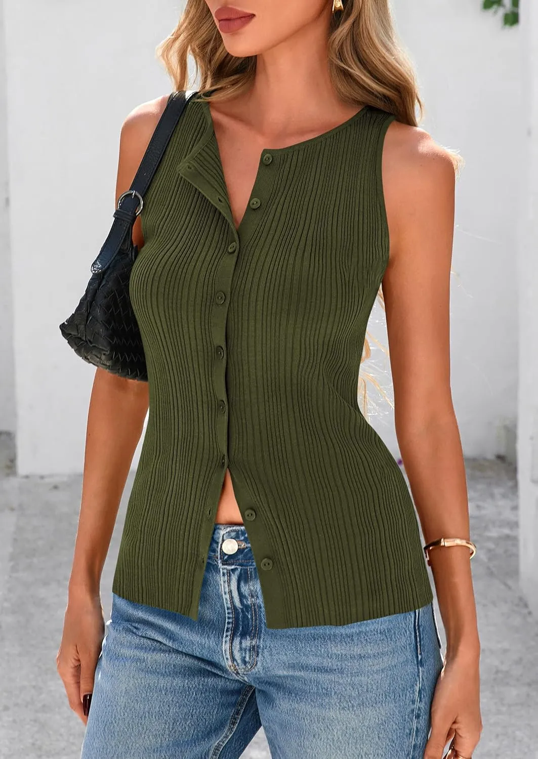 PRETTYGARDEN Women's Ribbed Tank Tops Summer 2025 Open Front Button Down Sleeveless Shirts Going Out Spring Fashion Vest Tops