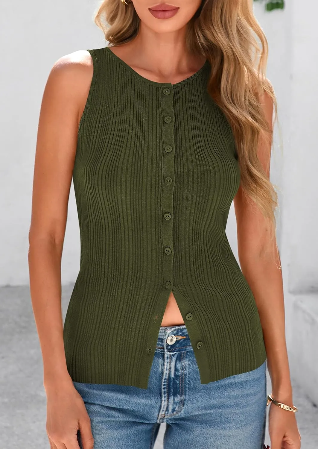 PRETTYGARDEN Women's Ribbed Tank Tops Summer 2025 Open Front Button Down Sleeveless Shirts Going Out Spring Fashion Vest Tops