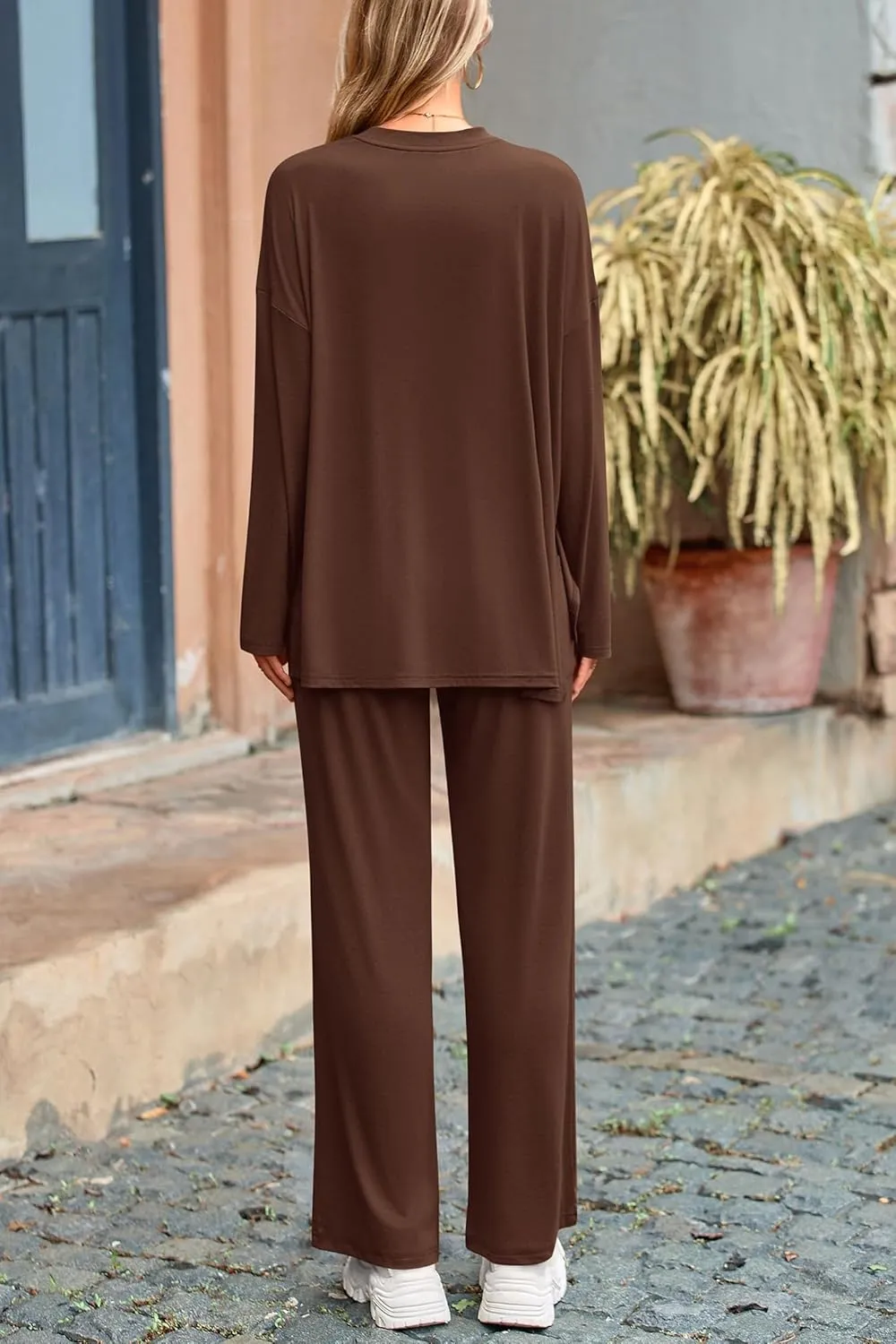PRETTYGARDEN Women's Two Piece Lounge Sets Matching Long Sleeve Shirts Wide Leg Pants Tracksuits Travel Outfits Fall Clothes