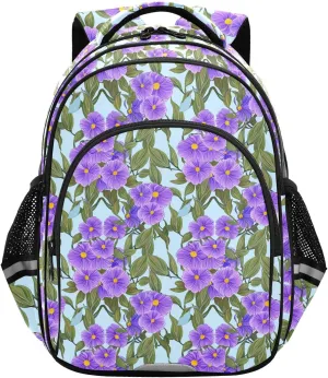 Purple Flower Blue Toddler Backpack for Boys Girls 3-8 Kids Backpack for Kindergarten Bookbags for Preschool School Bag for Elementary 15.3in