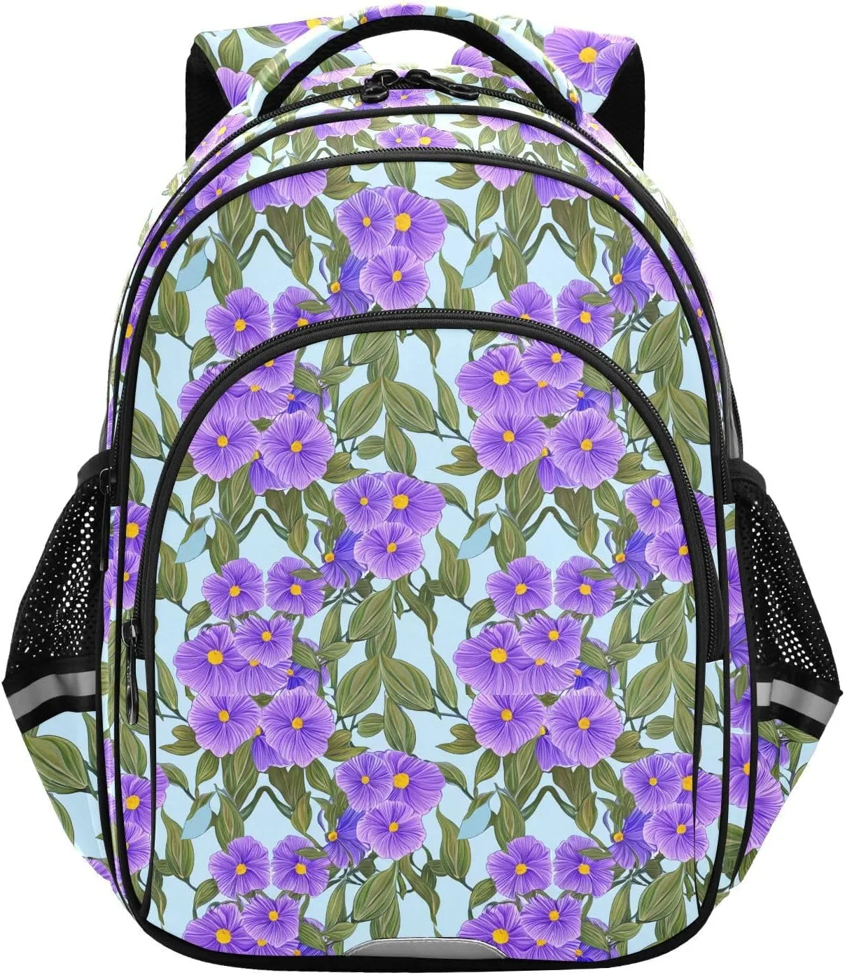 Purple Flower Blue Toddler Backpack for Boys Girls 3-8 Kids Backpack for Kindergarten Bookbags for Preschool School Bag for Elementary 15.3in