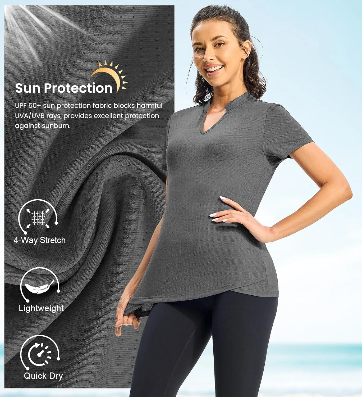 Rdruko Women's Hiking Shirts Short Sleeve UPF 50  Sun Protection Lightweight Dry Fit Running Fishing Shirts