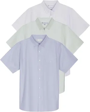 Real Essentials 3 Pack Men's Short-Sleeve Oxford Solid Button Down Collar Casual Shirts with Pocket (Available in Big & Tall)