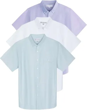 Real Essentials 3 Pack Men's Short-Sleeve Oxford Solid Button Down Collar Casual Shirts with Pocket (Available in Big & Tall)