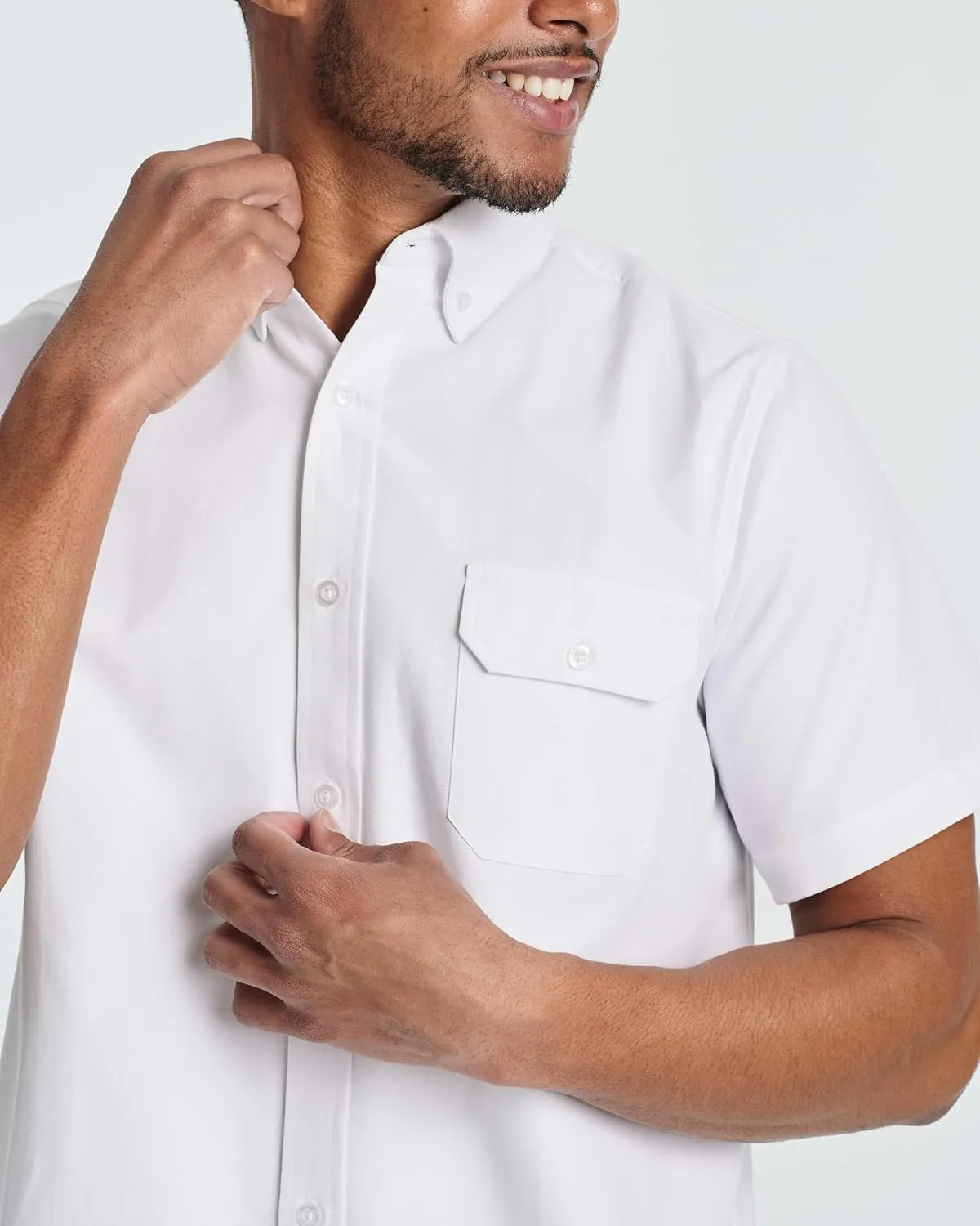 Real Essentials 3 Pack Men's Short-Sleeve Oxford Solid Button Down Collar Casual Shirts with Pocket (Available in Big & Tall)
