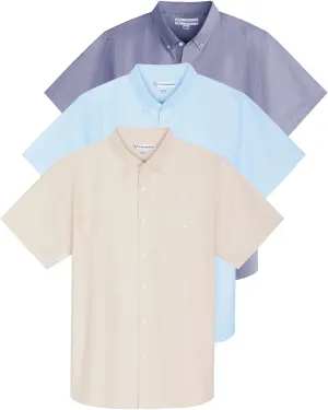 Real Essentials 3 Pack Men's Short-Sleeve Oxford Solid Button Down Collar Casual Shirts with Pocket (Available in Big & Tall)