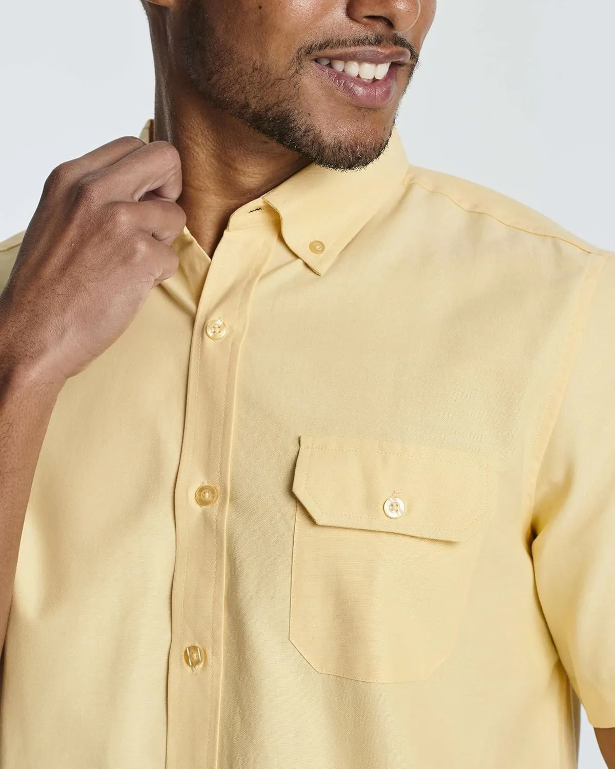 Real Essentials 3 Pack Men's Short-Sleeve Oxford Solid Button Down Collar Casual Shirts with Pocket (Available in Big & Tall)