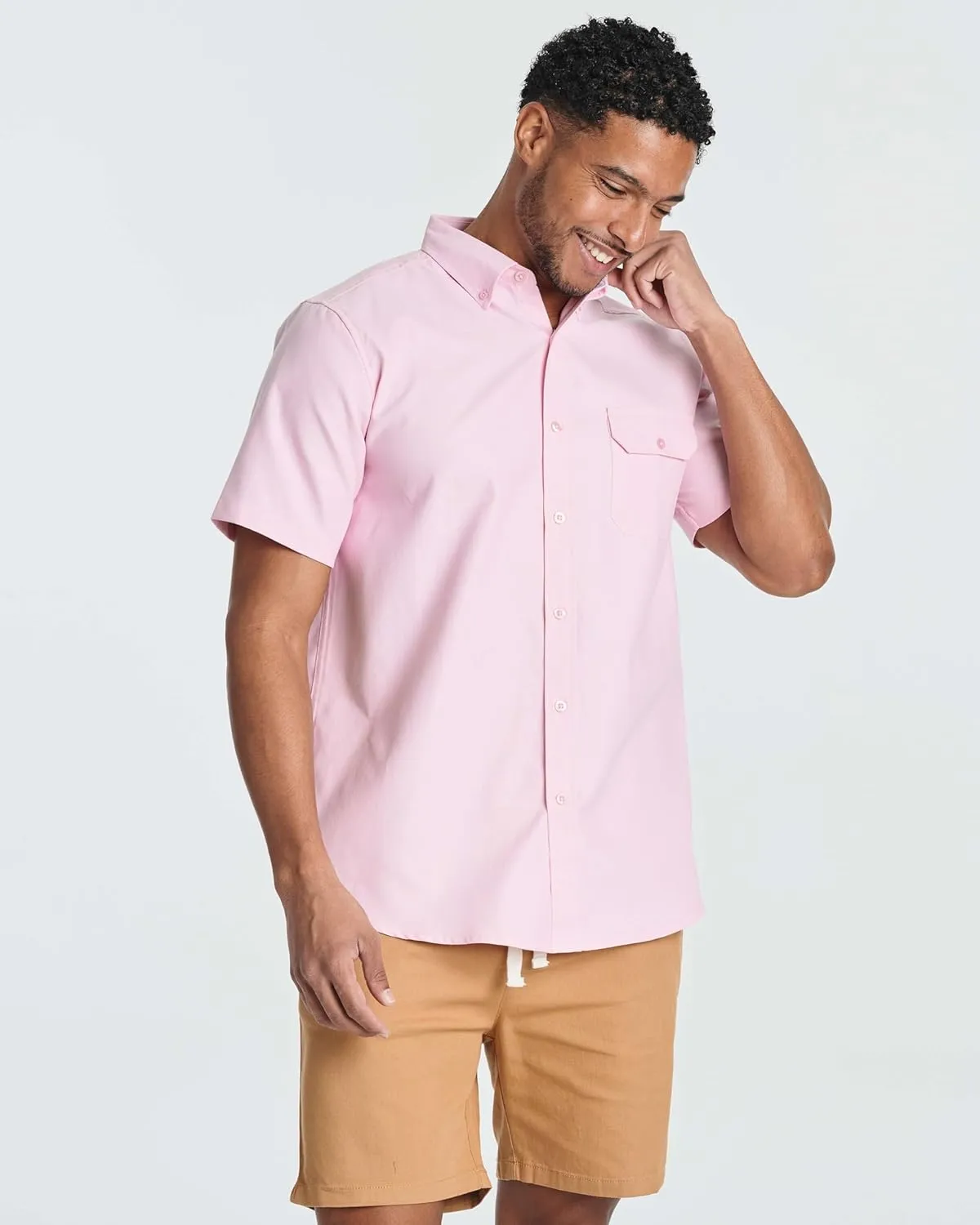 Real Essentials 3 Pack Men's Short-Sleeve Oxford Solid Button Down Collar Casual Shirts with Pocket (Available in Big & Tall)