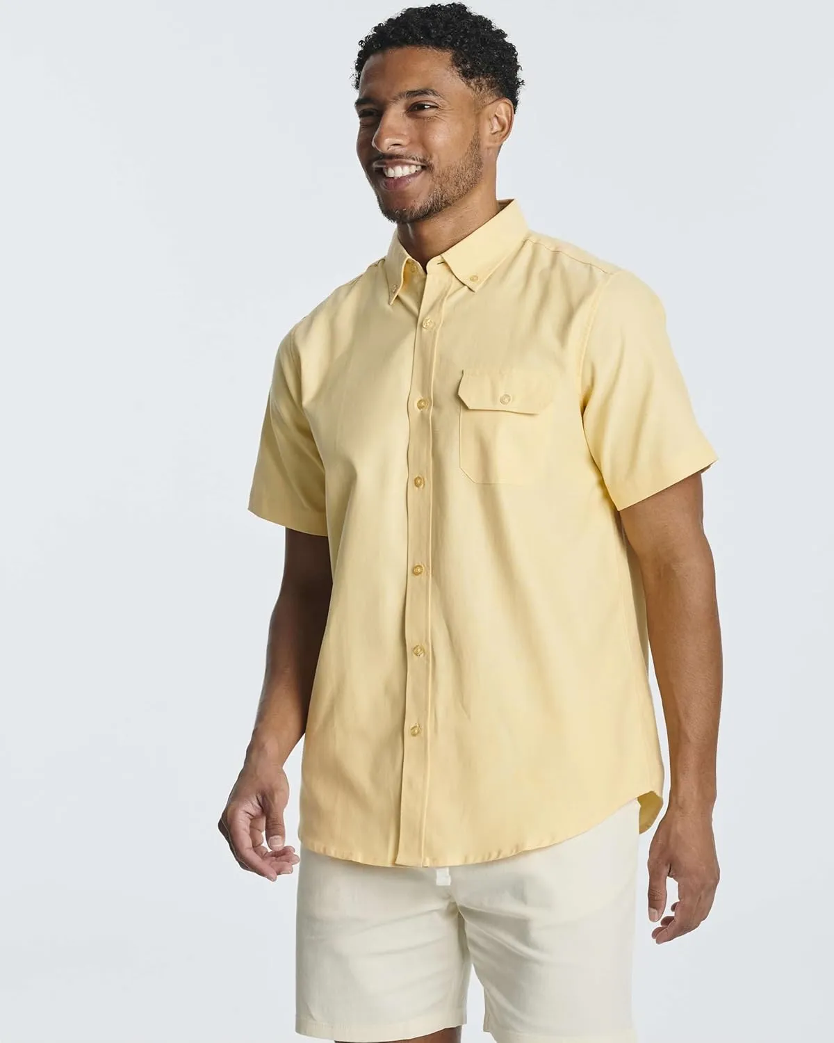 Real Essentials 3 Pack Men's Short-Sleeve Oxford Solid Button Down Collar Casual Shirts with Pocket (Available in Big & Tall)