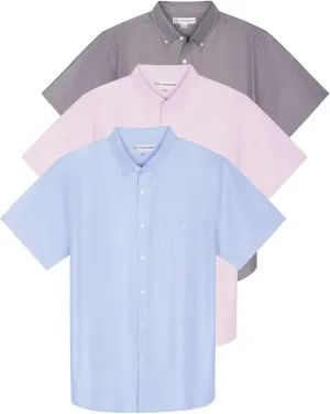 Real Essentials 3 Pack Men's Short-Sleeve Oxford Solid Button Down Collar Casual Shirts with Pocket (Available in Big & Tall)