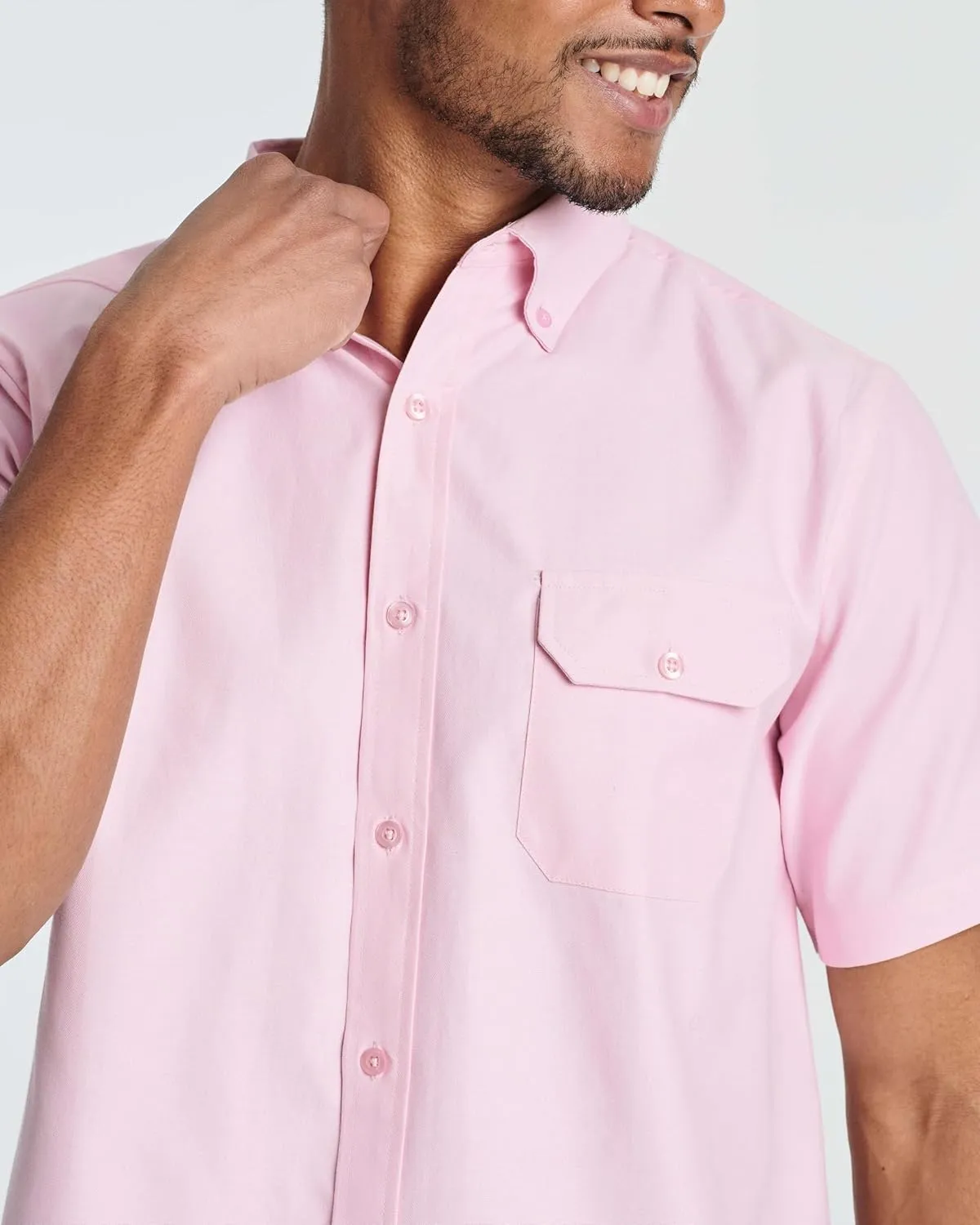 Real Essentials 3 Pack Men's Short-Sleeve Oxford Solid Button Down Collar Casual Shirts with Pocket (Available in Big & Tall)