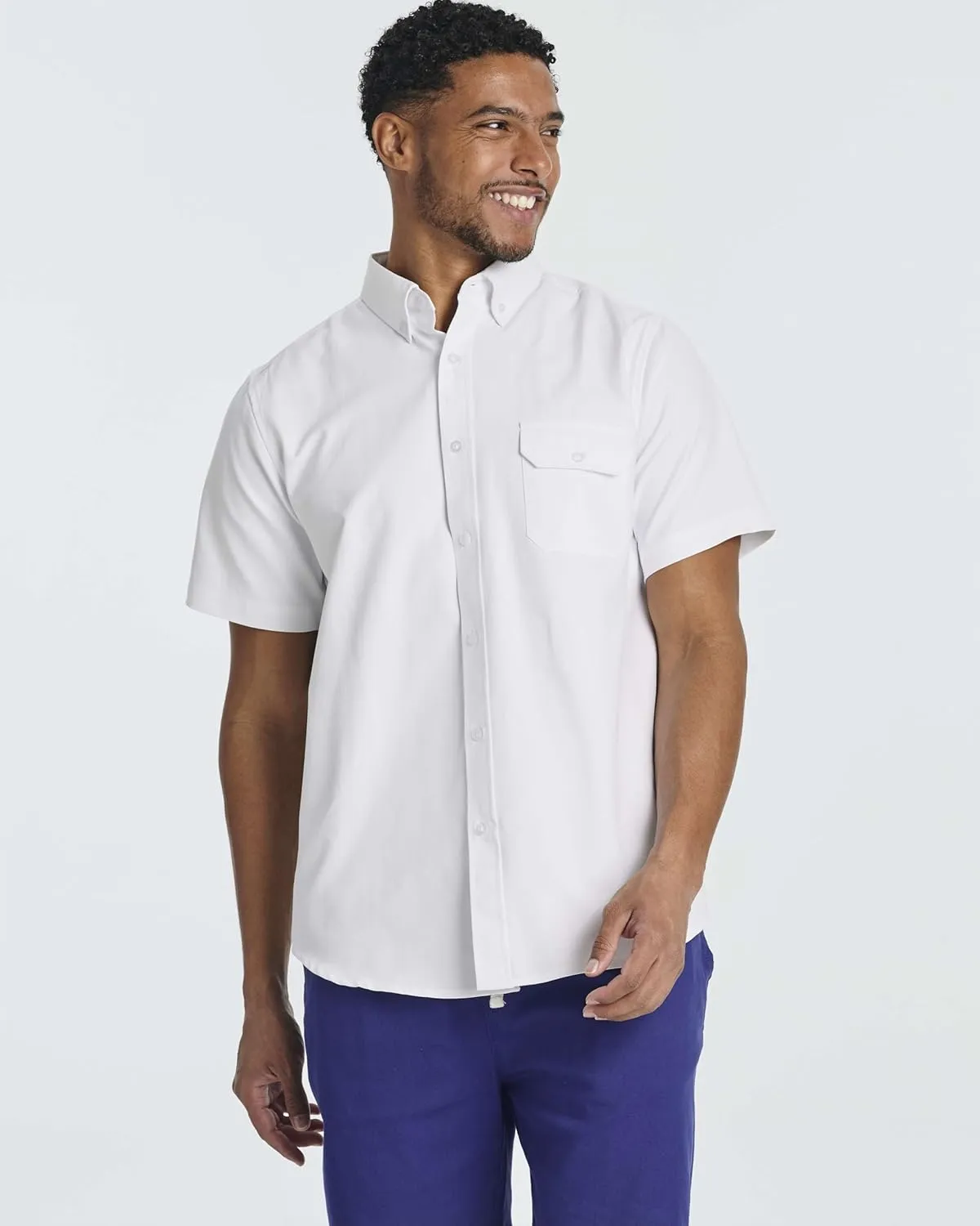 Real Essentials 3 Pack Men's Short-Sleeve Oxford Solid Button Down Collar Casual Shirts with Pocket (Available in Big & Tall)