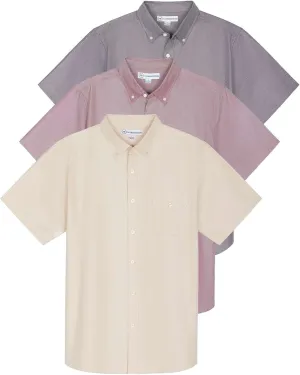 Real Essentials 3 Pack Men's Short-Sleeve Oxford Solid Button Down Collar Casual Shirts with Pocket (Available in Big & Tall)