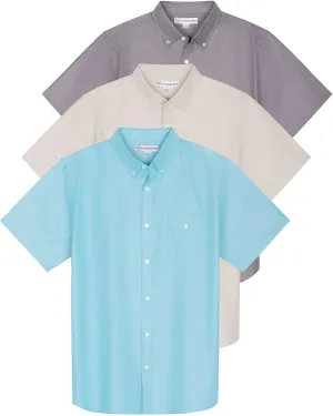 Real Essentials 3 Pack Men's Short-Sleeve Oxford Solid Button Down Collar Casual Shirts with Pocket (Available in Big & Tall)