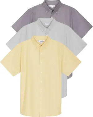 Real Essentials 3 Pack Men's Short-Sleeve Oxford Solid Button Down Collar Casual Shirts with Pocket (Available in Big & Tall)